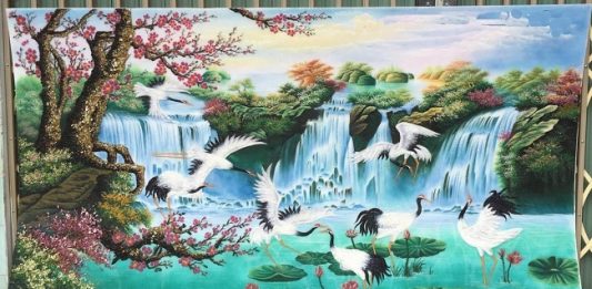 Ý nghĩa tranh sơn dầu Bát Hạc Quy Viên bat hac quy vien